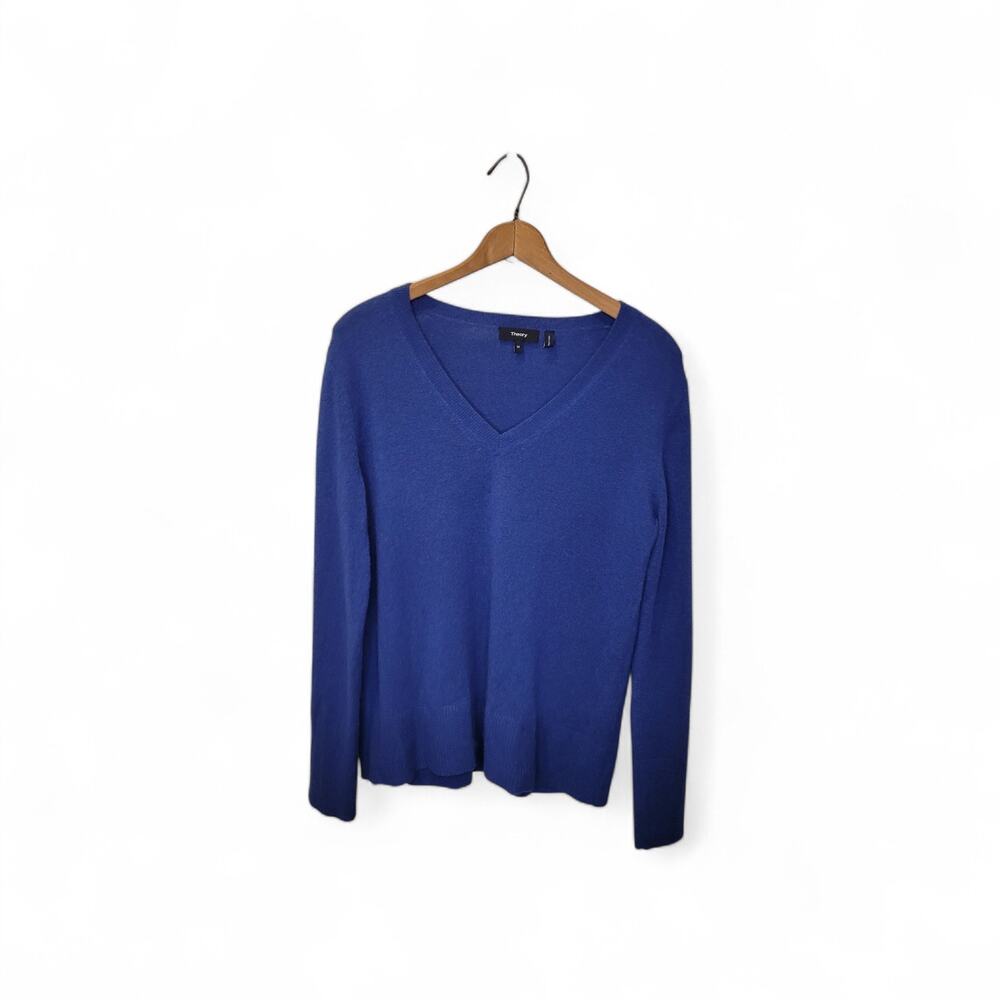 Theory Womens Cashmere Blue V Neck Long Sleeve Britona O Sweater Size Medium